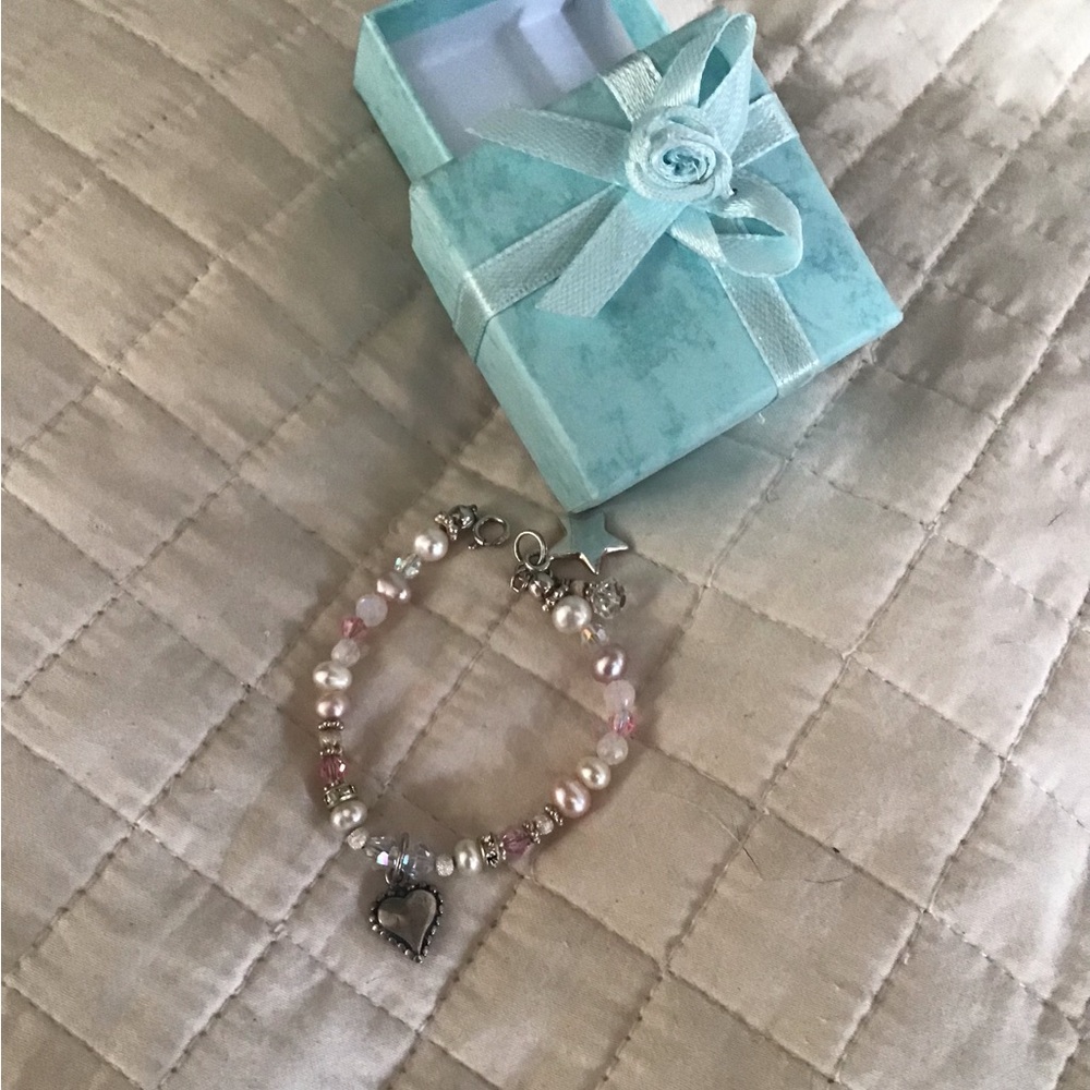 Child’s Elegant Pearl and Pink Bracelet with silver accents